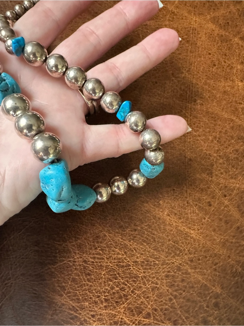 Turquoise and Silver Bead Necklace - Picture 8 of 11